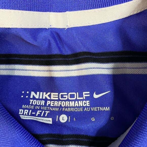 Nike Golf Mens Polo Shirt L Blue Striped Performance Poly - Picture 5 of 7